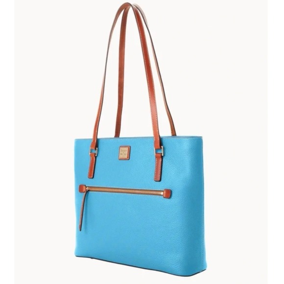 Dooney & Bourke Handbags - Dooney & Bourke Turquoise Pebbled Leather Tote Bag Brown Trim Blue Shoulder Bag